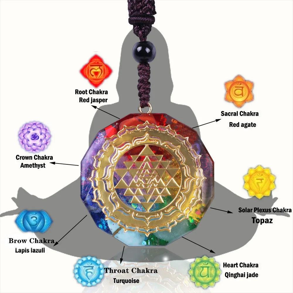 Pendentif Orgonite OM - Collier Géométrie Sacrée et Énergie Chakra pour Méditation