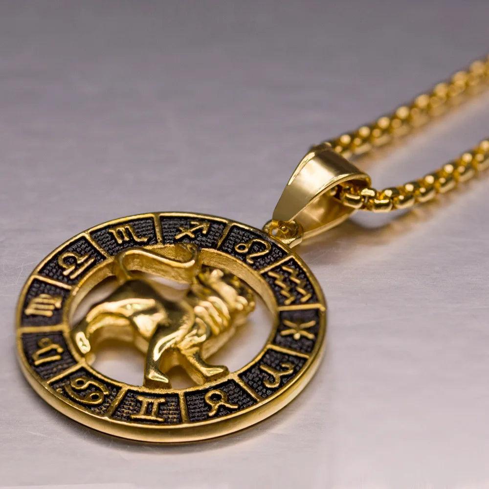 Collier Pendentif Zodiaque - Lion, Scorpion et 12 Constellations en Acier Inoxydable