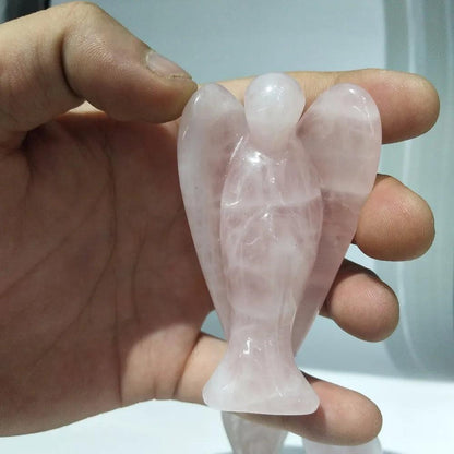 Figurine Ange en Quartz Rose Naturel - Pierre Spirituelle pour Méditation et Décoration