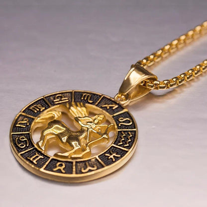 Collier Pendentif Zodiaque - Lion, Scorpion et 12 Constellations en Acier Inoxydable