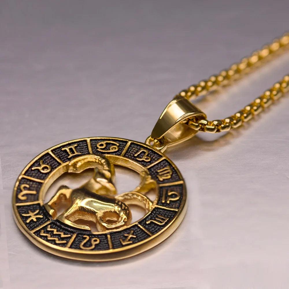 Collier Pendentif Zodiaque - Lion, Scorpion et 12 Constellations en Acier Inoxydable