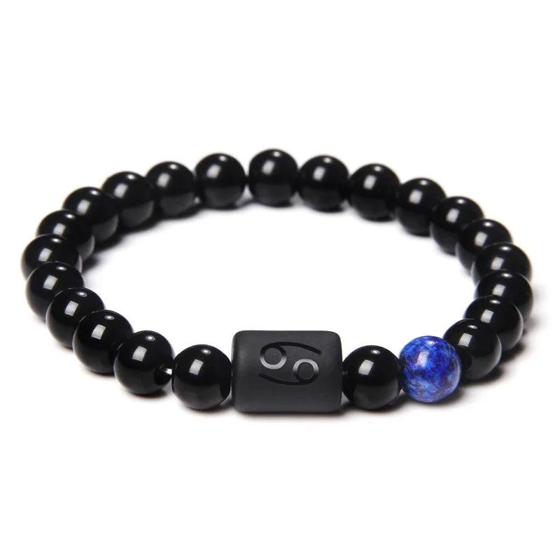 Bracelet en Pierre d’Onyx Noir Naturel - 12 Constellations et Signes du Zodiaque - Variante