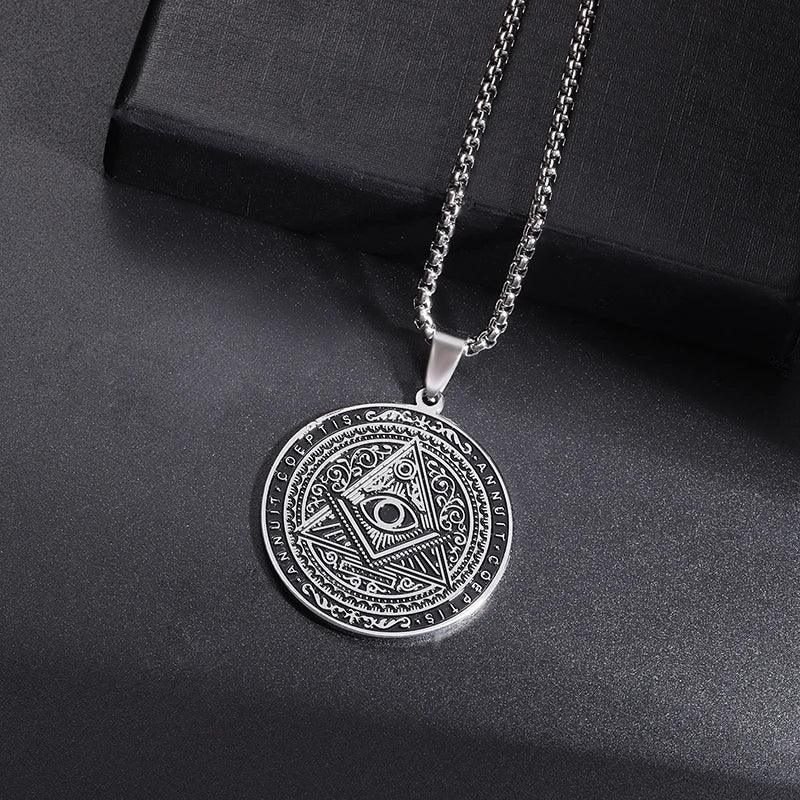 Pendentif en Acier Inoxydable pour Homme - Collier Médaille Amulette Maçonnique - Variante