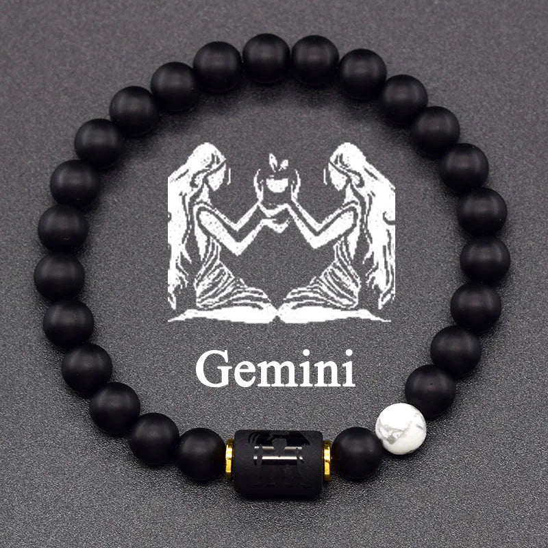 12 Zodiac Constellation Signs Bracelets en véritable pierre de l'œil du Tigre - Variante