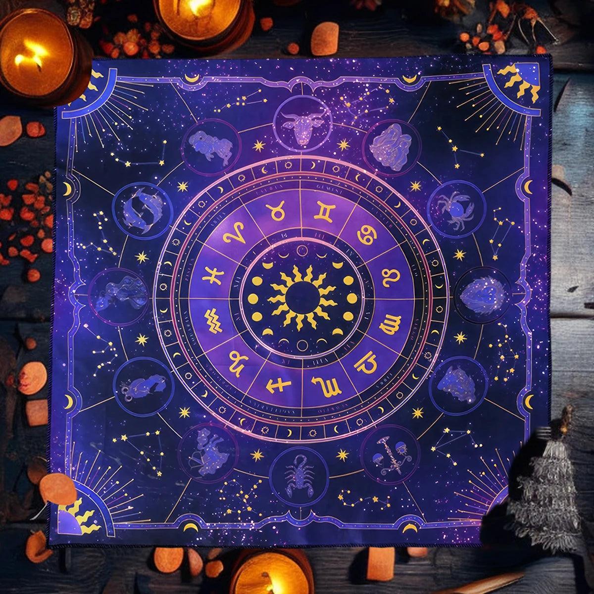 Nappe Oracle pour Cartes de Tarot - 12 Constellations et Symboles Mystiques - Variante