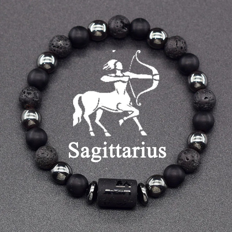 12 Zodiac Constellation Signs Bracelets en véritable pierre de l'œil du Tigre - Variante