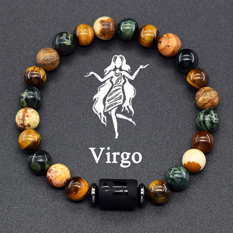 12 Zodiac Constellation Signs Bracelets en véritable pierre de l'œil du Tigre - Variante