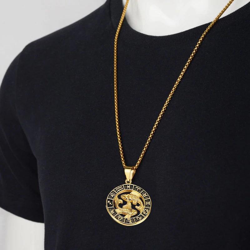 Collier Pendentif Zodiaque - Lion, Scorpion et 12 Constellations en Acier Inoxydable