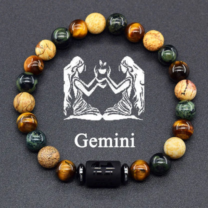 12 Zodiac Constellation Signs Bracelets en véritable pierre de l'œil du Tigre - Variante