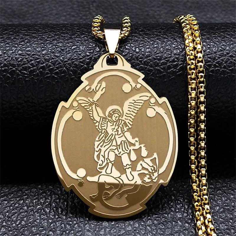 Collier Médaille de l'Archange Saint Michel - Amulette de Protection Spirituelle en Acier Inoxydable - Variante