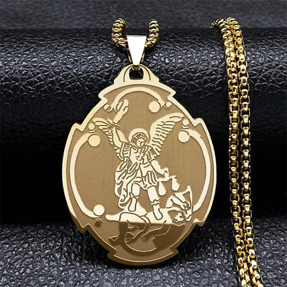 Collier Médaille de l'Archange Saint Michel - Amulette de Protection Spirituelle en Acier Inoxydable - Variante