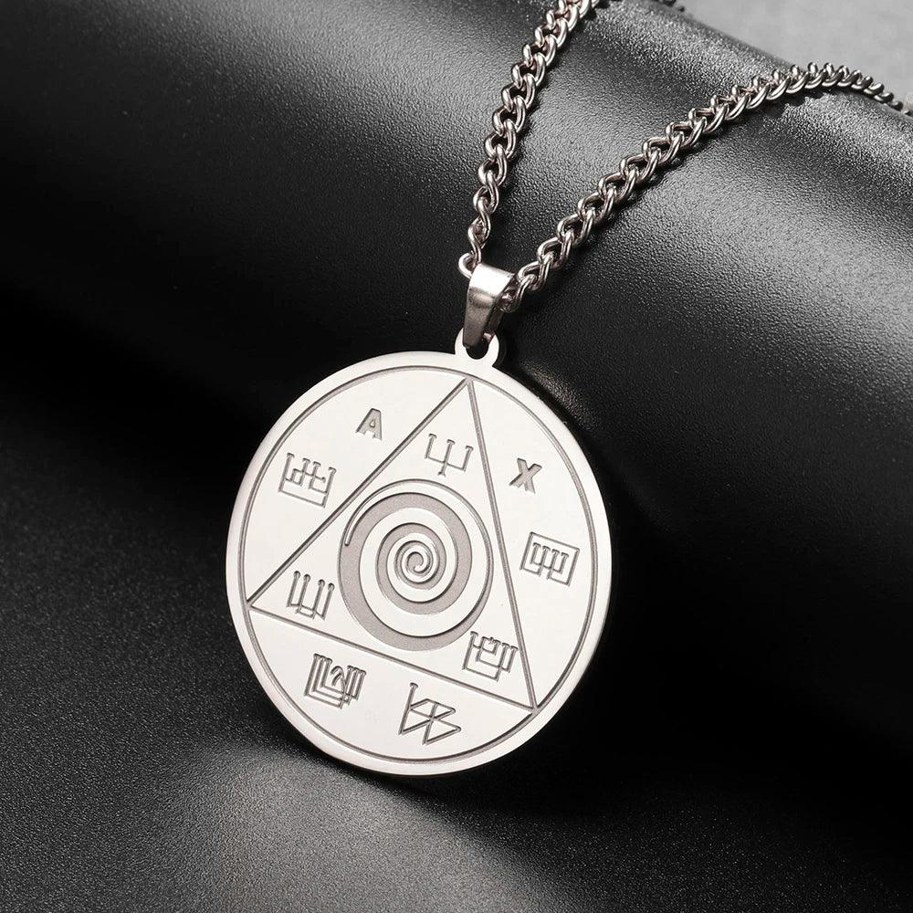 Collier Pendentif Abraxas - Amulette Spirituelle de Protection en Acier Inoxydable