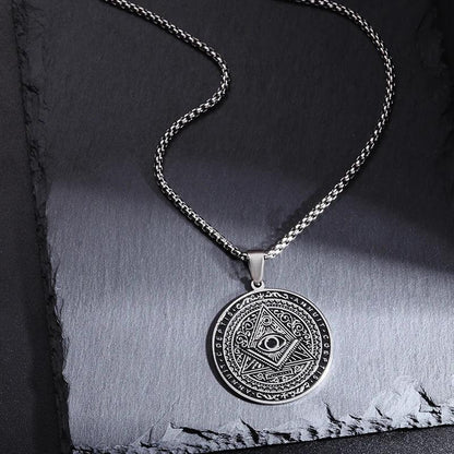 Pendentif en Acier Inoxydable pour Homme - Collier Médaille Amulette Maçonnique