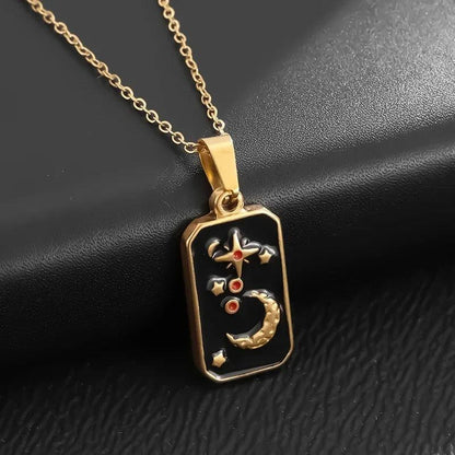 Collier Carte de Tarot en Acier Inoxydable - Pendentif Étoile et Soleil pour Femme - Variante