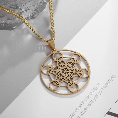 Collier Fleur de Vie et Chakra - Pendentif Spirituel en Acier Inoxydable et Géométrie Sacrée