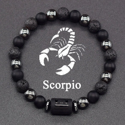 12 Zodiac Constellation Signs Bracelets en véritable pierre de l'œil du Tigre - Variante