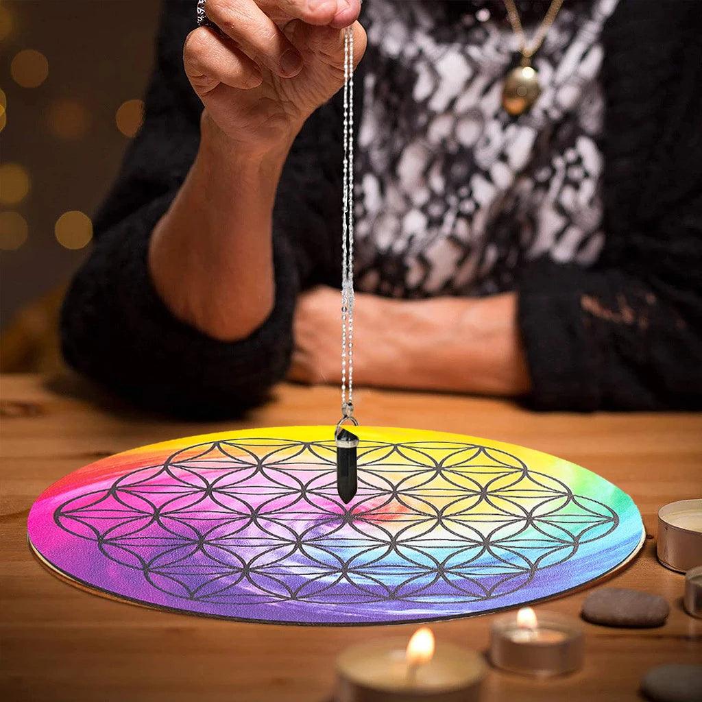 Planche de Pendule Sacrée - Plaque en Bois avec Cristaux pour Rituel et Méditation