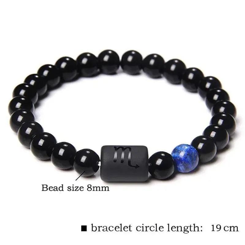 Bracelet en Pierre d’Onyx Noir Naturel - 12 Constellations et Signes du Zodiaque