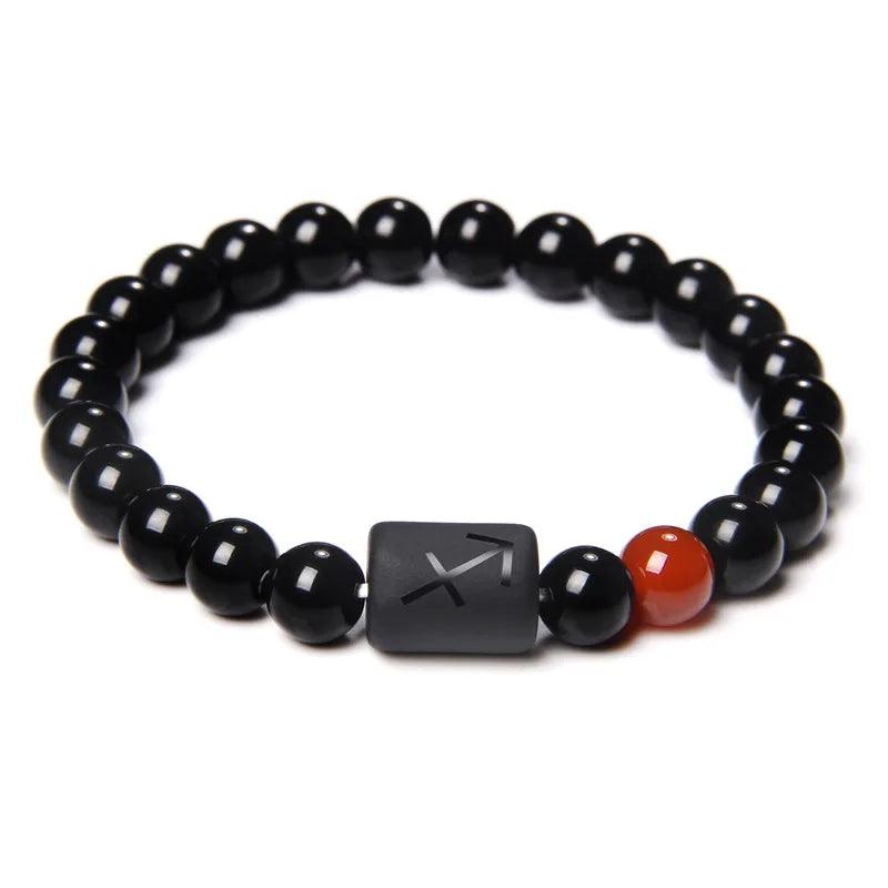 Bracelet en Pierre d’Onyx Noir Naturel - 12 Constellations et Signes du Zodiaque - Variante