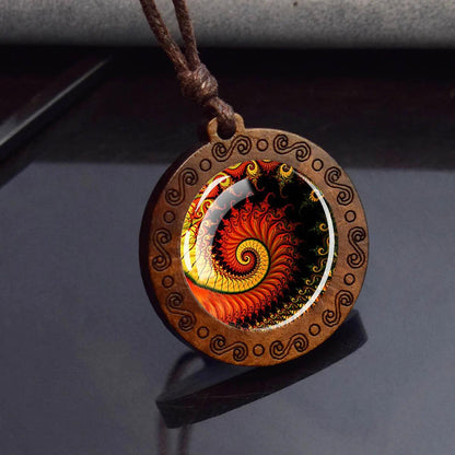 Collier Mandala Sri Yantra en Verre et Bois - Géométrie Sacrée et Bijou Spirituel - Variante