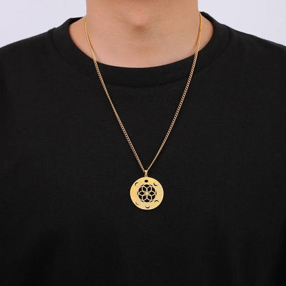 Collier Phase de Lune - Pendentif Géométrie Sacrée et Amulette Wiccan en Acier Inoxydable