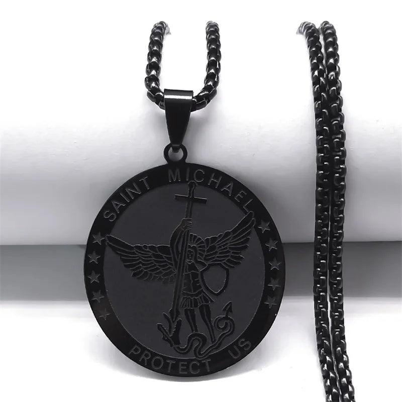 Collier Médaille de l'Archange Saint Michel - Amulette de Protection Spirituelle en Acier Inoxydable - Variante