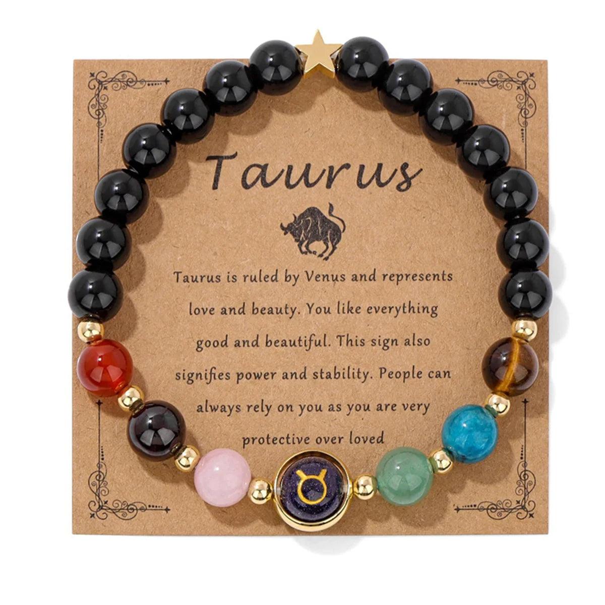 Bracelet en Perles d'Obsidienne Noire avec Signe du Zodiaque - Bijou Unisexe - Variante