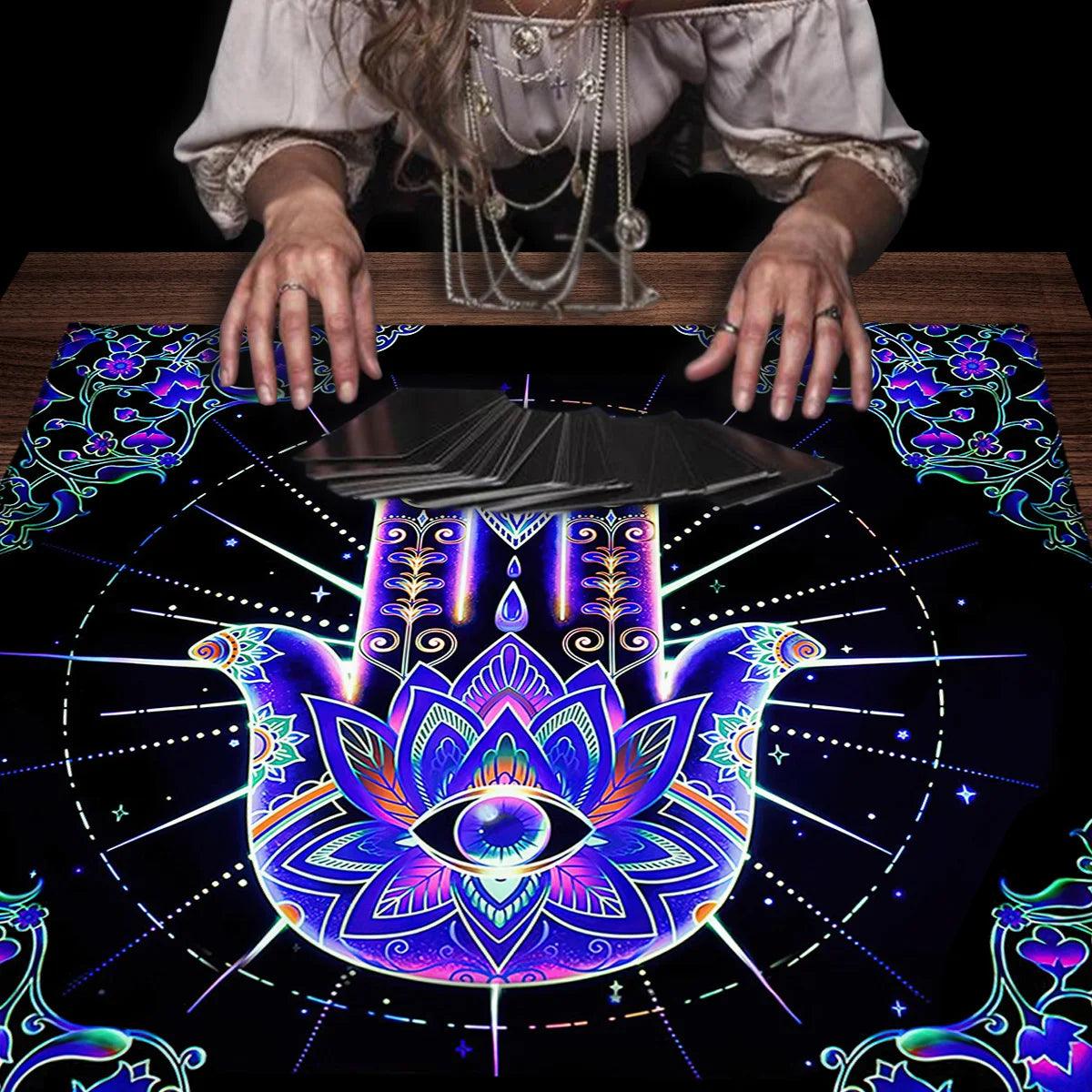 Nappe de Tarot Mystique - Mandala Bleu pour Rituels et Lecture Spirituelle