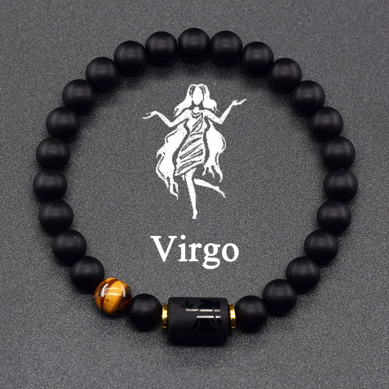 12 Zodiac Constellation Signs Bracelets en véritable pierre de l'œil du Tigre - Variante