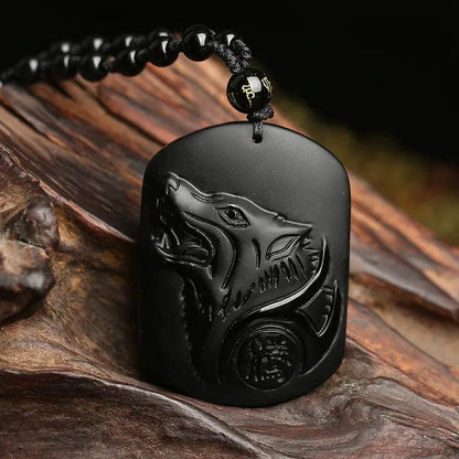 Pendentif Totem Loup en Obsidienne - Collier Mystique et Protecteur pour Homme