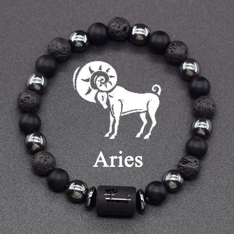 12 Zodiac Constellation Signs Bracelets en véritable pierre de l'œil du Tigre - Variante