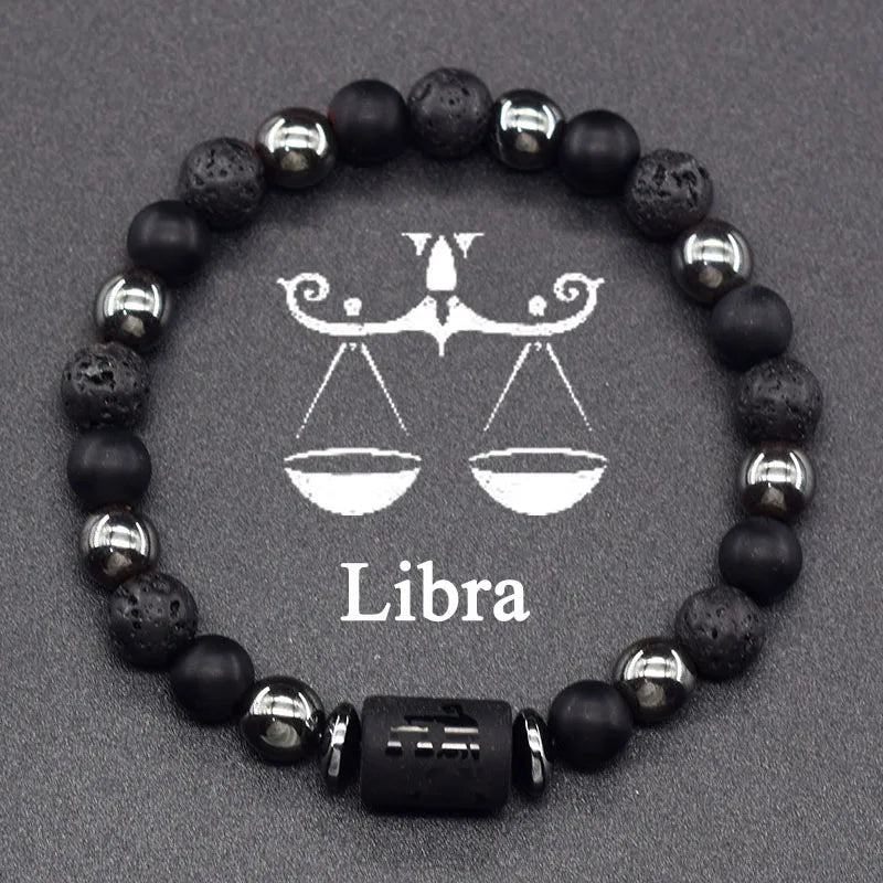 12 Zodiac Constellation Signs Bracelets en véritable pierre de l'œil du Tigre - Variante