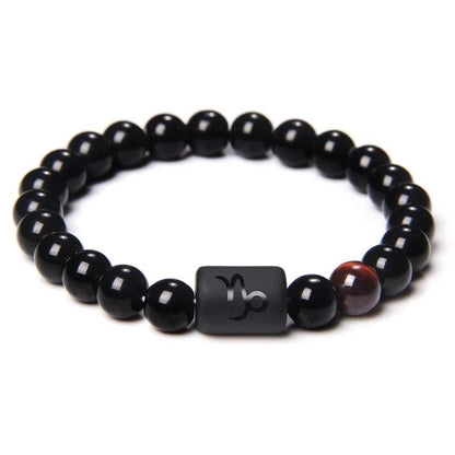 Bracelet en Pierre d’Onyx Noir Naturel - 12 Constellations et Signes du Zodiaque - Variante