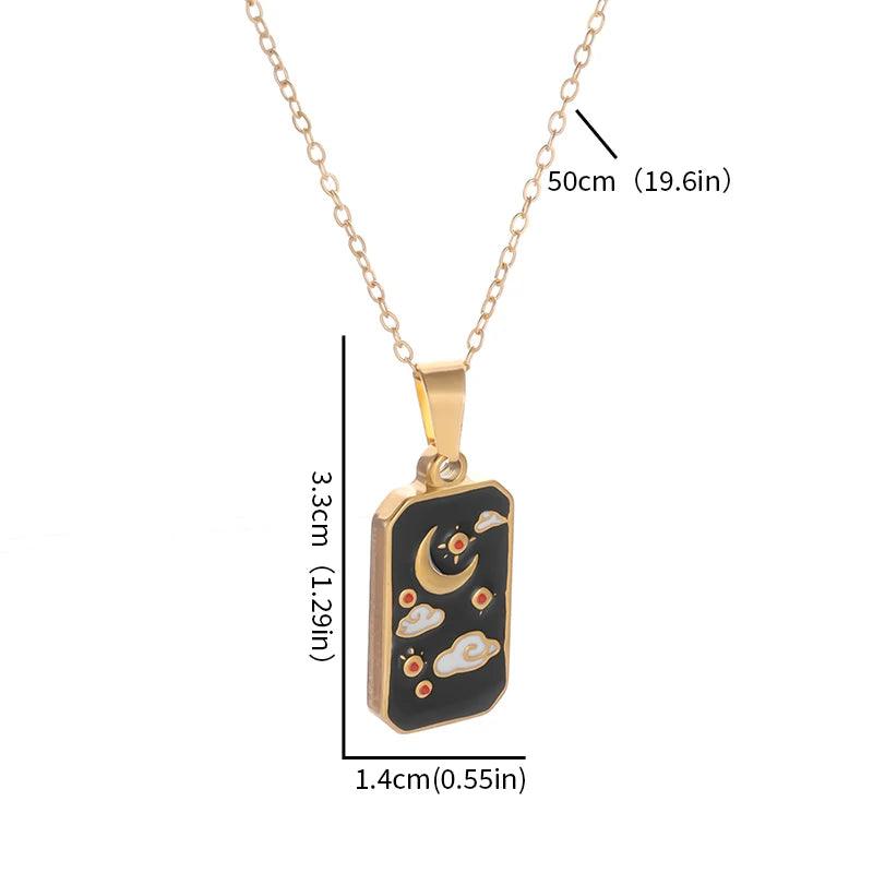 Collier Carte de Tarot en Acier Inoxydable - Pendentif Étoile et Soleil pour Femme