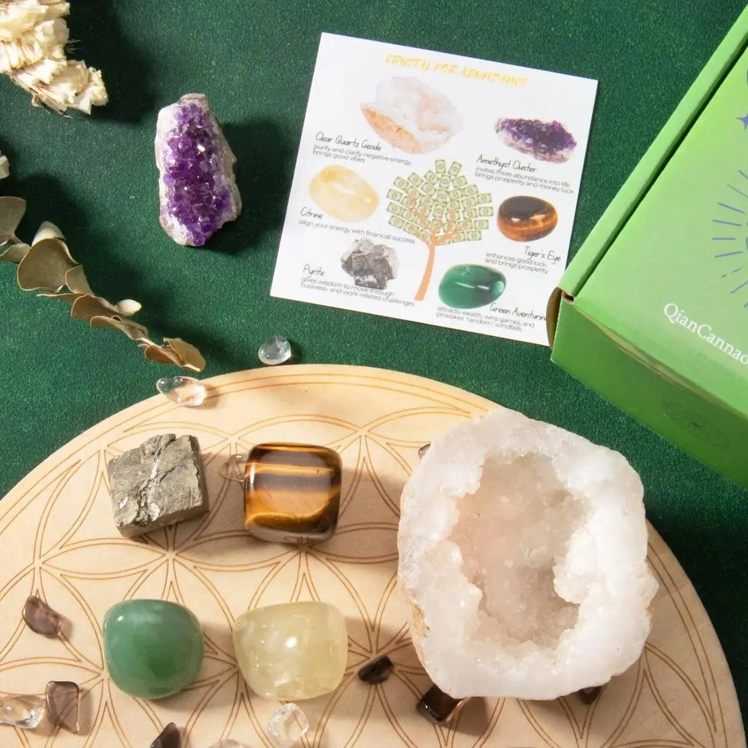 Ensemble de Bijoux Spirituels pour Abondance Financière - Pierres Naturelles et Cristaux