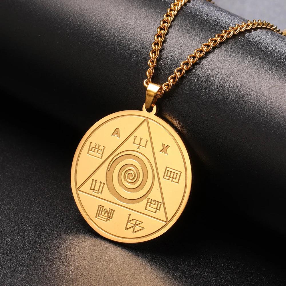 Collier Pendentif Abraxas - Amulette Spirituelle de Protection en Acier Inoxydable