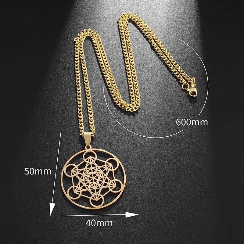 Collier Fleur de Vie et Chakra - Pendentif Spirituel en Acier Inoxydable et Géométrie Sacrée