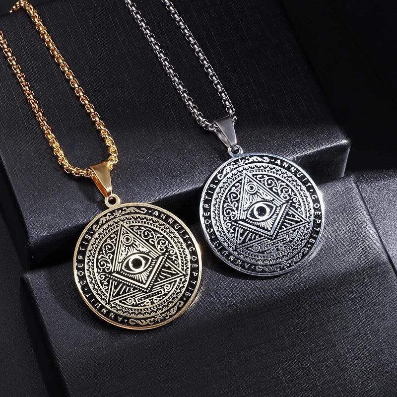 Pendentif en Acier Inoxydable pour Homme - Collier Médaille Amulette Maçonnique