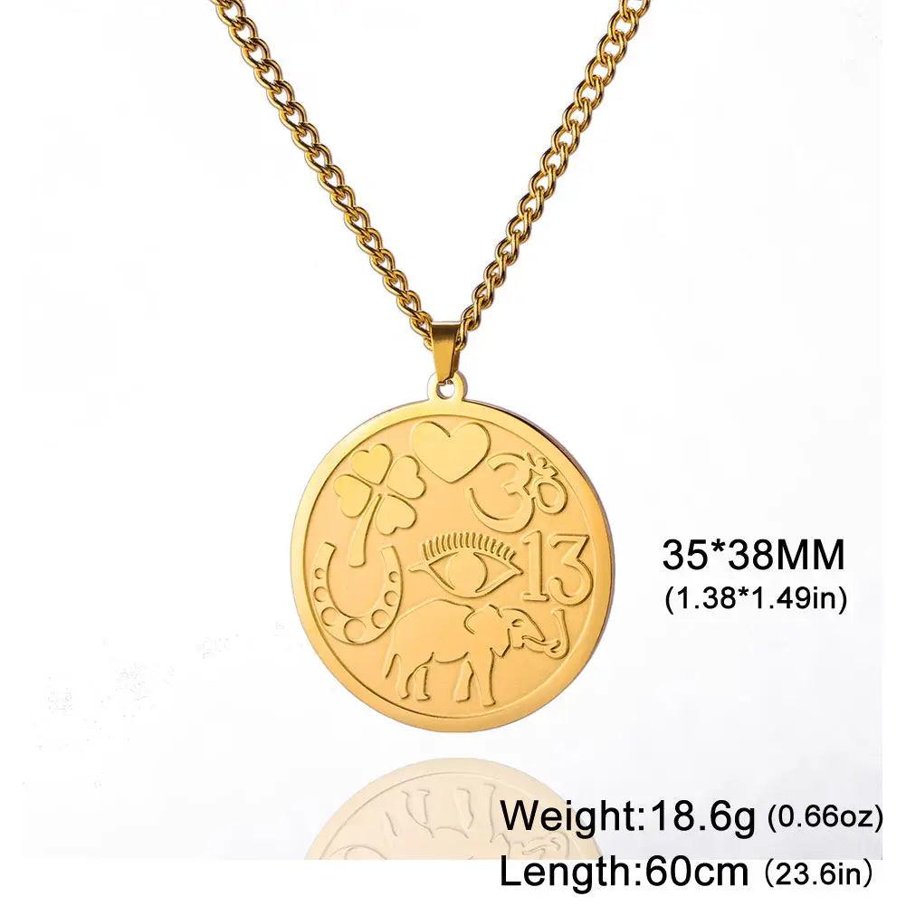 Collier Médaille Bonne Chance - Symbole Ésotérique et Protecteur en Acier Inoxydable