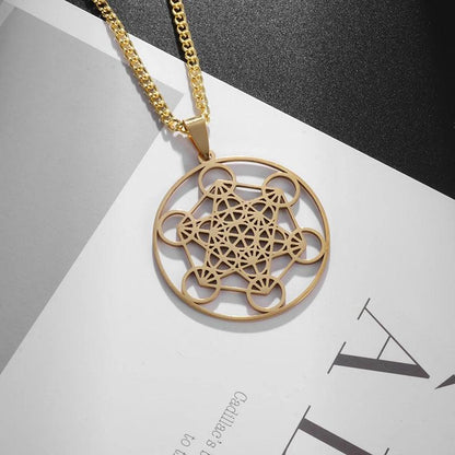 Collier Fleur de Vie et Chakra - Pendentif Spirituel en Acier Inoxydable et Géométrie Sacrée - Variante