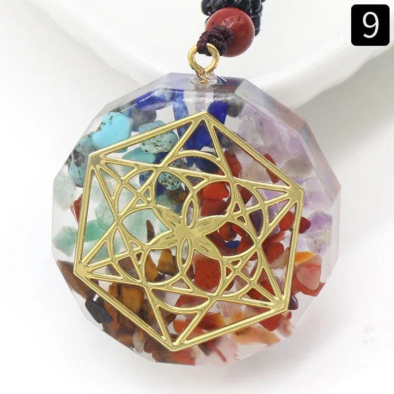 Collier Orgone 7 Chakras - Pendentif Géométrie Sacrée pour Protection Énergétique et Guérison Spirituelle - Variante