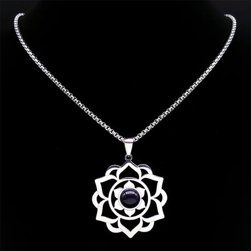 Collier de Yoga Reiki Chakra - Amulette Spirituelle Fleur de Vie en Acier Inoxydable