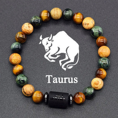 12 Zodiac Constellation Signs Bracelets en véritable pierre de l'œil du Tigre - Variante