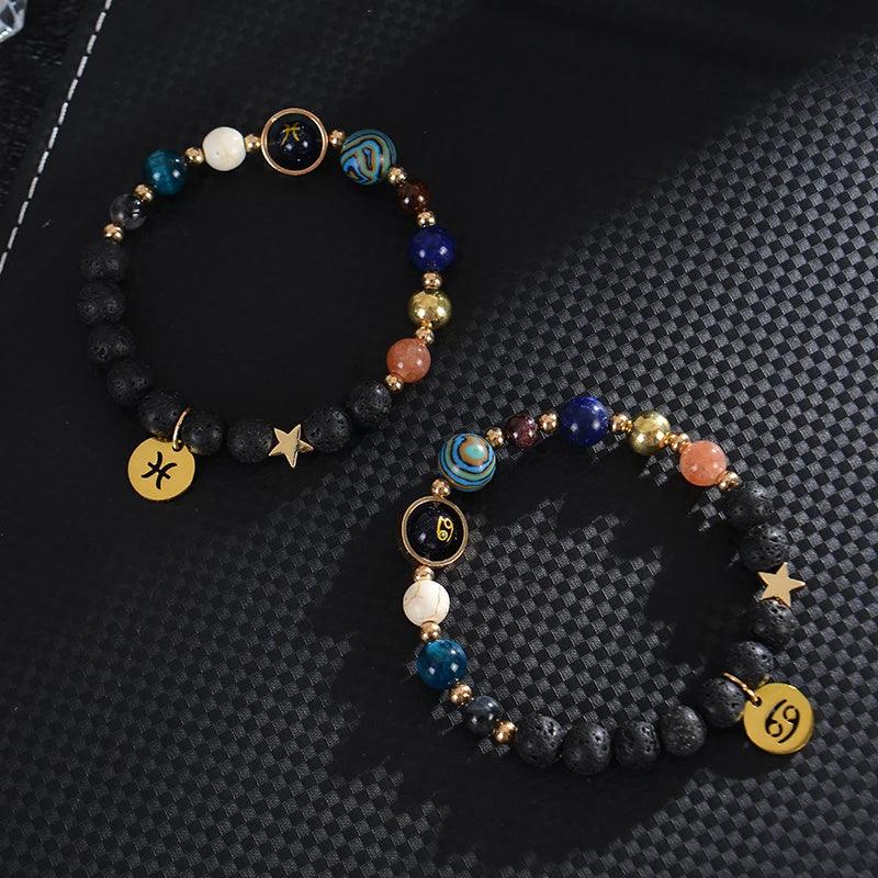 Bracelet en Pierre de Cristal du Zodiaque - Constellations et Breloques pour Femmes