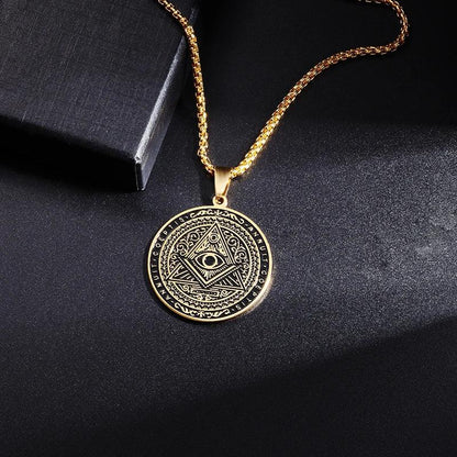 Pendentif en Acier Inoxydable pour Homme - Collier Médaille Amulette Maçonnique