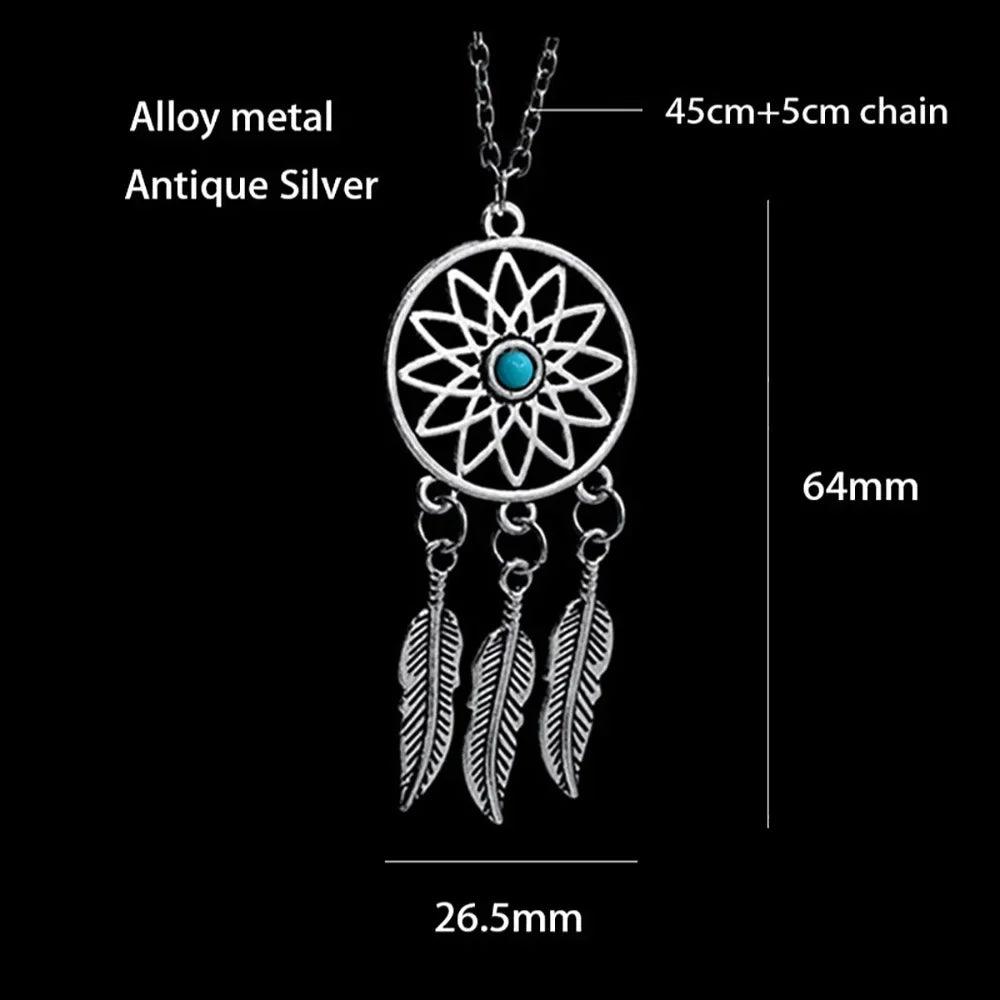 Collier Attrape-Rêves Ethnique Bohème - Plumes et Mandala Indien en Acier Inoxydable - Variante