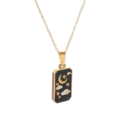 Collier Carte de Tarot en Acier Inoxydable - Pendentif Étoile et Soleil pour Femme