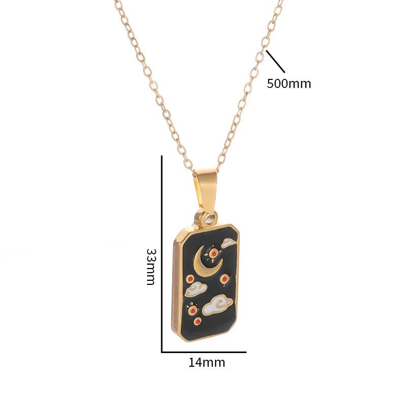 Collier Carte de Tarot en Acier Inoxydable - Pendentif Étoile et Soleil pour Femme