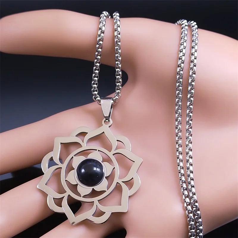 Collier de Yoga Reiki Chakra - Amulette Spirituelle Fleur de Vie en Acier Inoxydable