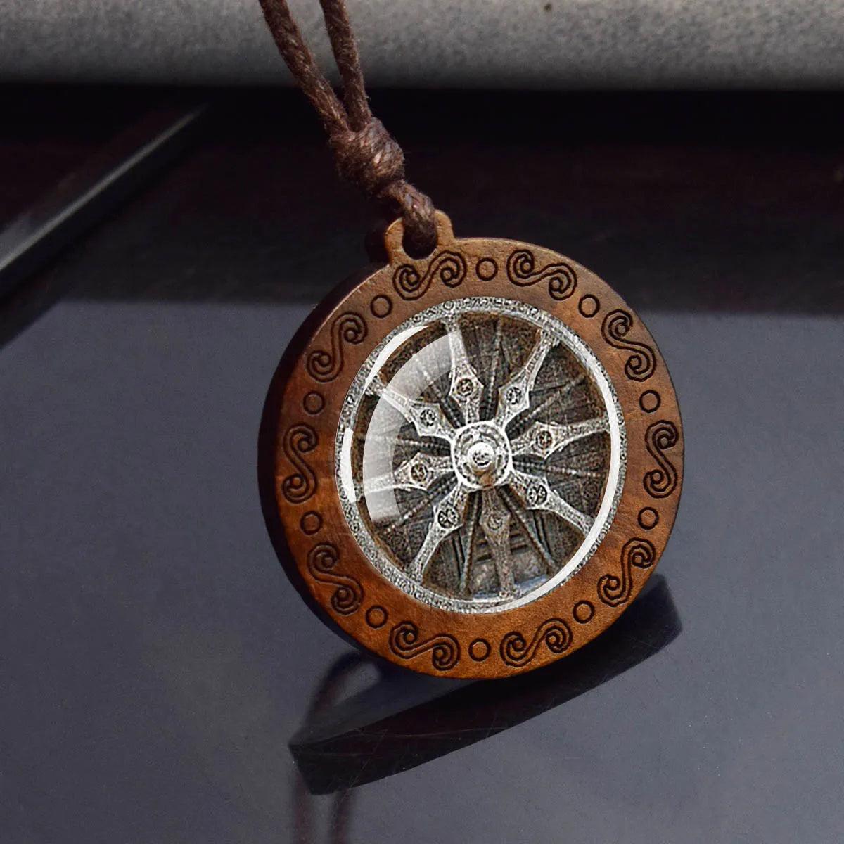 Collier Mandala Sri Yantra en Verre et Bois - Géométrie Sacrée et Bijou Spirituel - Variante